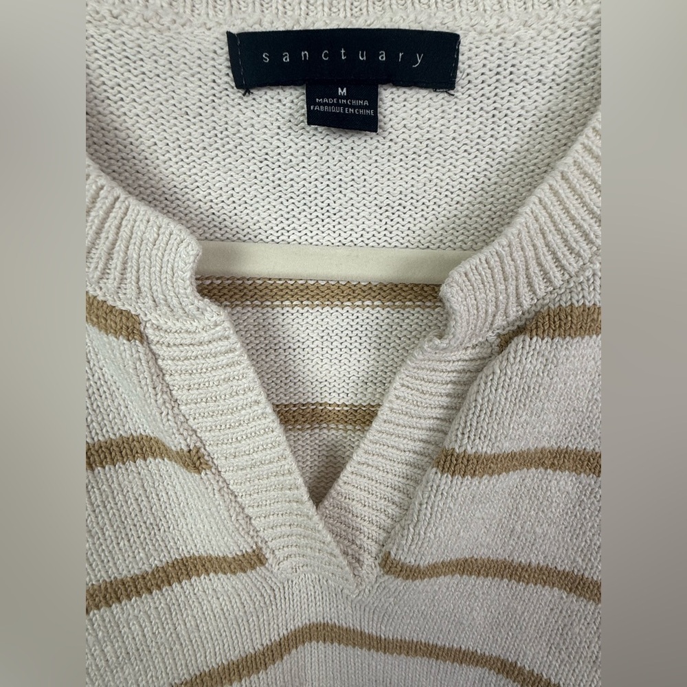 Sanctuary Chill Vibes Cotton Knit Cream And Tan Striped Sweater Size Medium - Picture 6 of 6